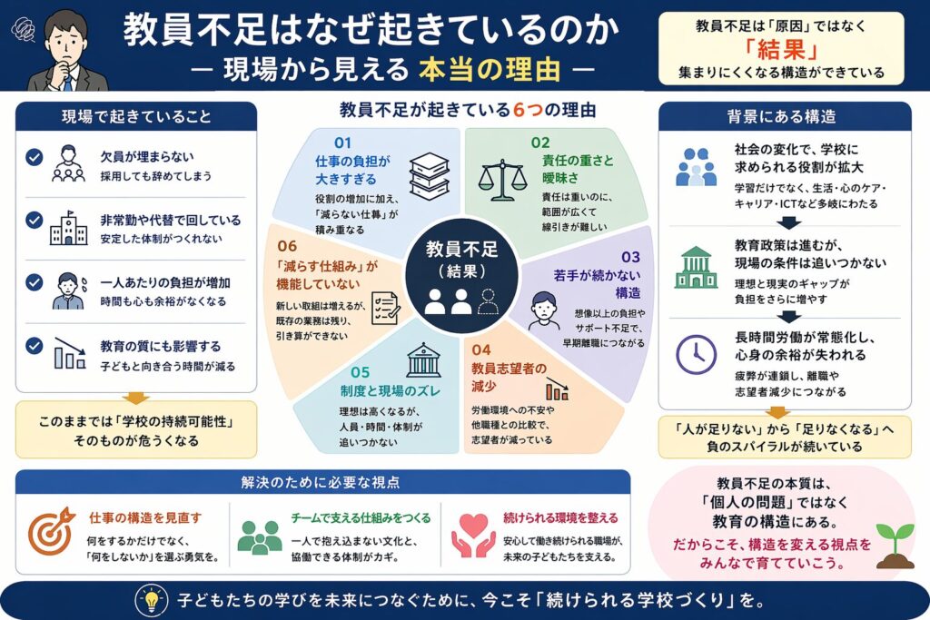 教員不足はなぜ起きているのか ― 現場から見える本当の理由 13 kyouinnbusokuhanazeokiteirunoka zukai 1